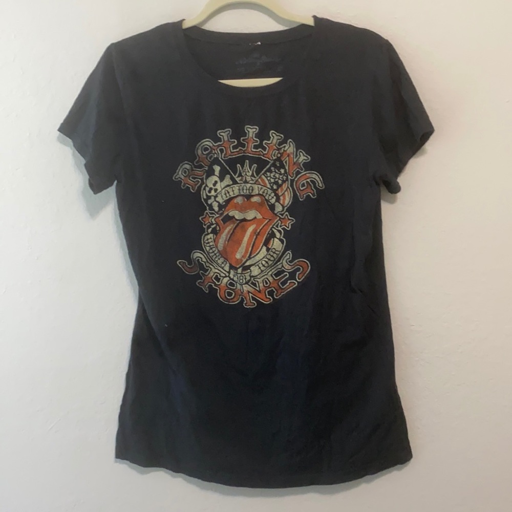 the Rolling Stones Black Short Sleeve Tee with Red Tongue Graphic